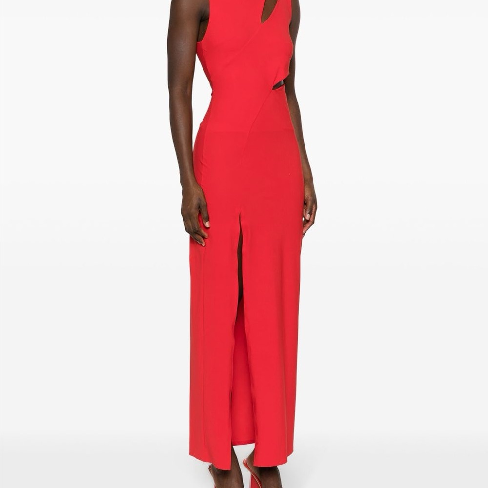 Patrizia Pepe Red Halter Maxi Dress with Cutout and Slit